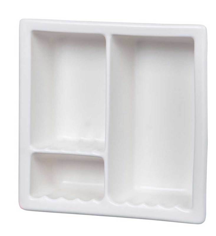 Recessed Shampoo Soap Porcelain 3 sections White Matte