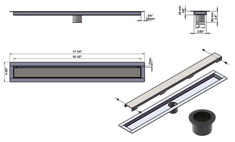 SereneDrains Linear Shower Drain Invisible Slim Design 16