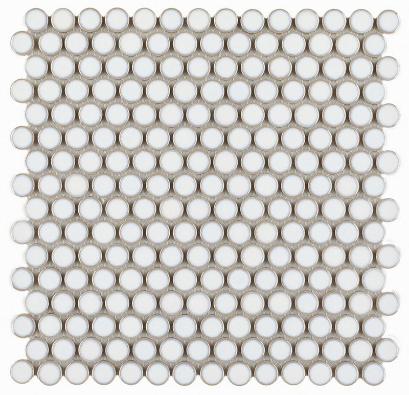 Mosaic Handmade Porcelain Penny Round - Fancy White