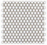 Mosaic Handmade Porcelain Penny Round - Fancy White