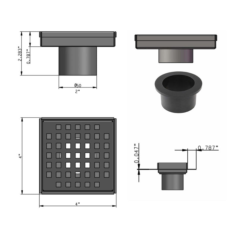 SereneDrains Square Shower Drain Traditional Square 4 White