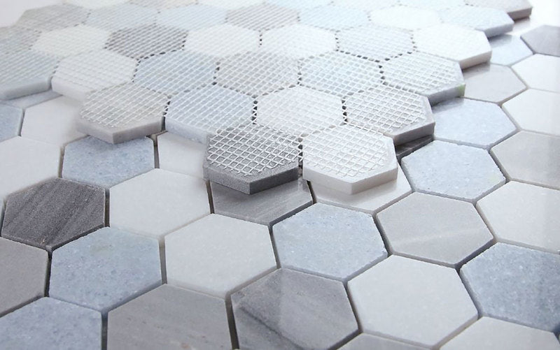 Mosaics Marble Carrara Hexagon - Deep Blue