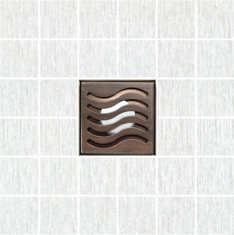 SereneDrains Square Shower Drain Ocean Wave 4 Bronze