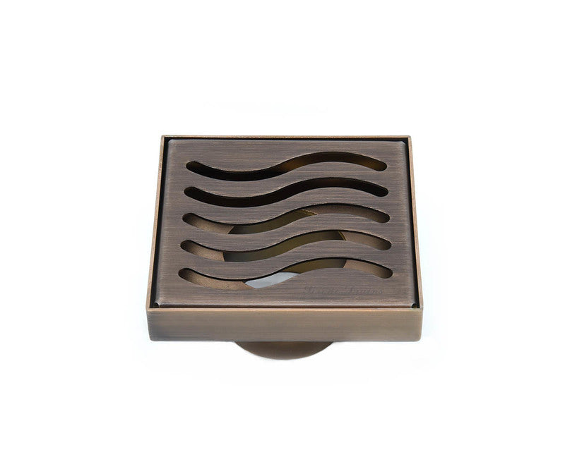 SereneDrains Square Shower Drain Ocean Wave 4 Bronze