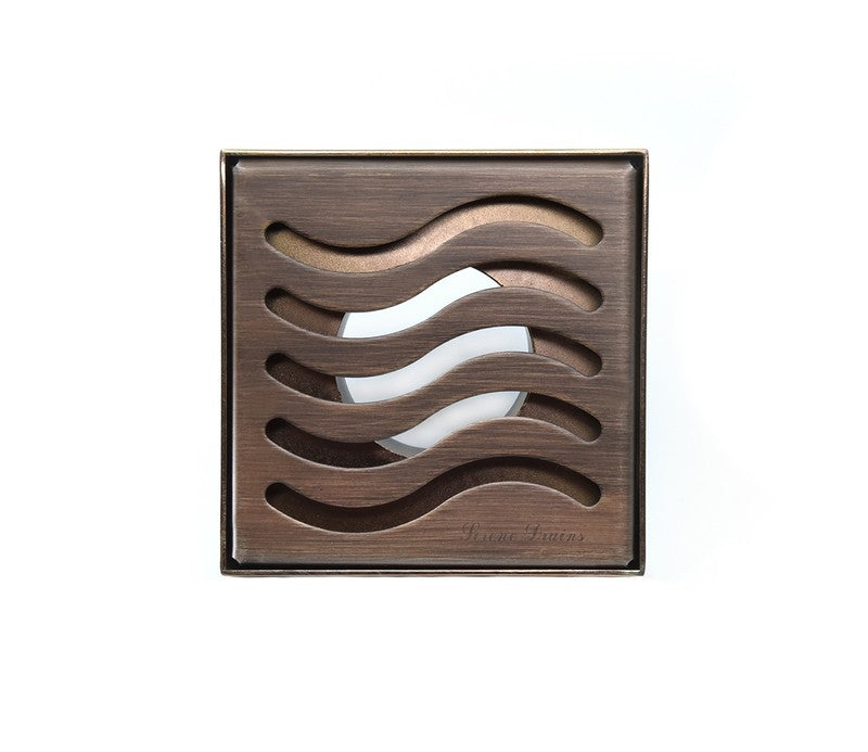 SereneDrains Square Shower Drain Ocean Wave 4 Bronze