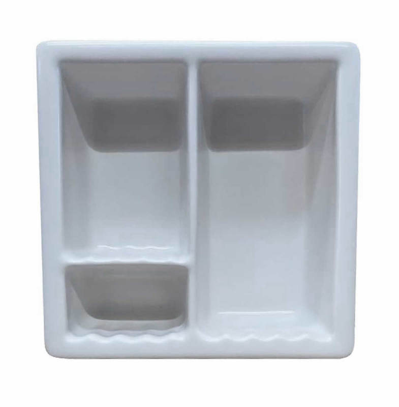 Recessed Shampoo Soap Porcelain 3 sections White Matte
