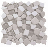 Marble and Glass Pebbles Mosaics Broken Shape - Grey White