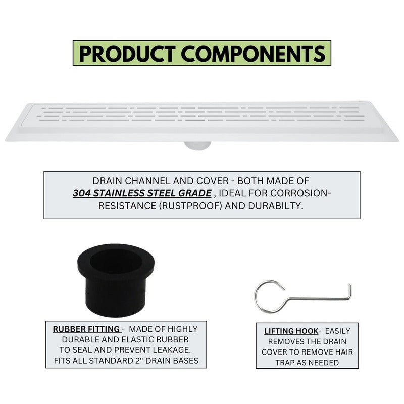 SereneDrains Linear Shower Drain Broken Lane - Matte White 35