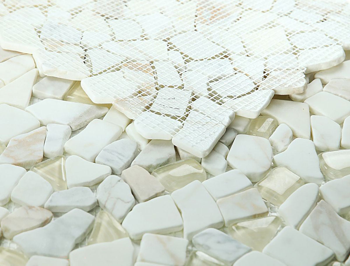 Marble and Glass Pebbles Mosaics Broken Shape - Calacatta Gold