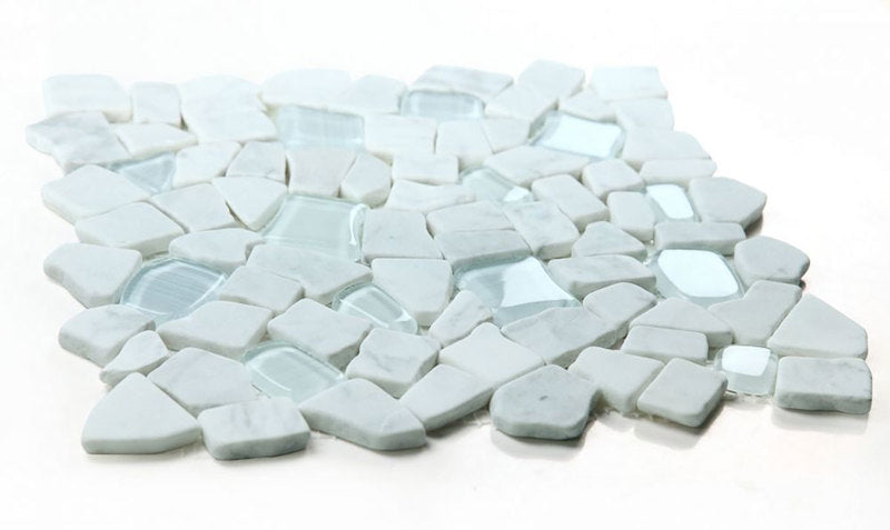 Marble and Glass Pebbles Mosaics Broken Shape - Carrara White