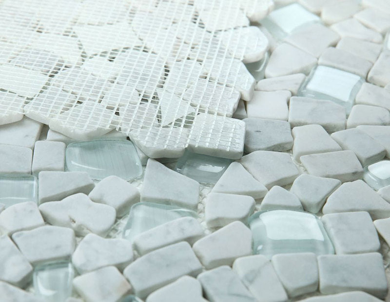 Marble and Glass Pebbles Mosaics Broken Shape - Carrara White