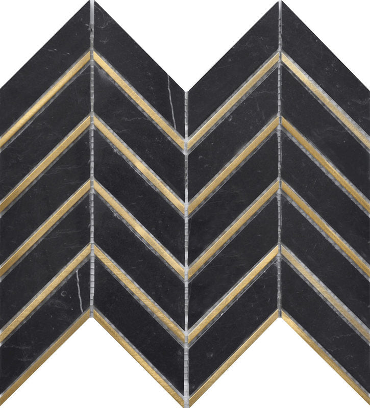 Mosaic Narrow Nero Marquina Marble with Metal - Black Gold