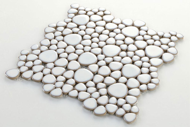 Mosaic Porcelain Tile Mancala Pebble Series - Snow White