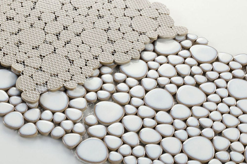 Mosaic Porcelain Tile Mancala Pebble Series - Snow White