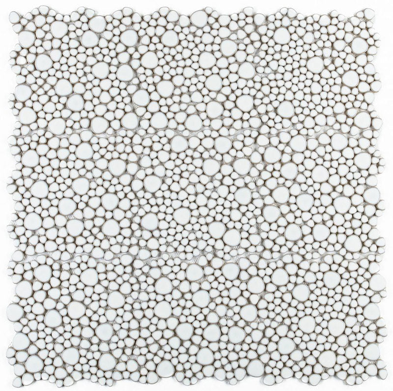 Mosaic Porcelain Tile Mancala Pebble Series - Snow White
