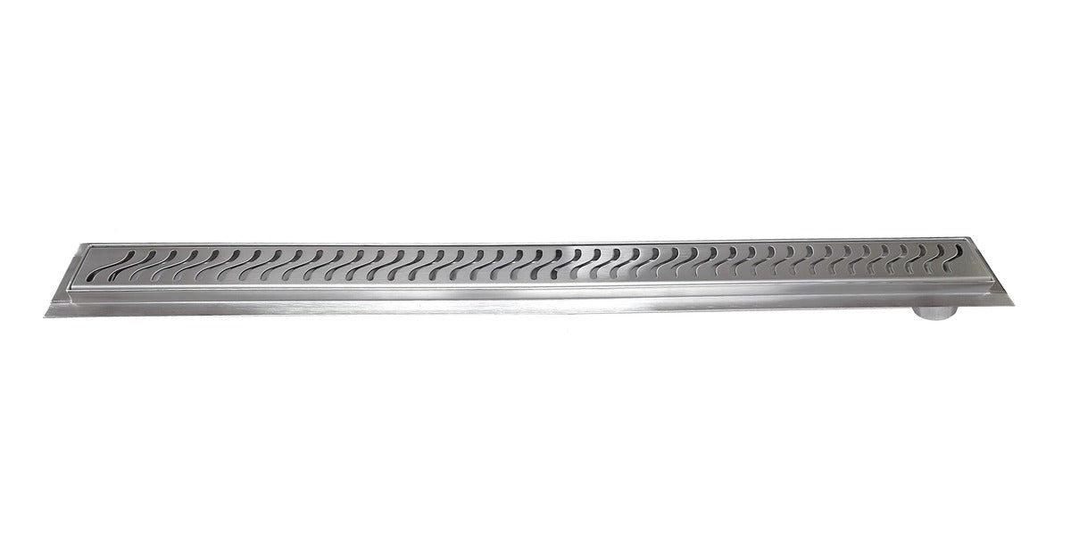 SereneDrains Linear Shower Drain Offset Outlet Ocean Wave - Brushed 39