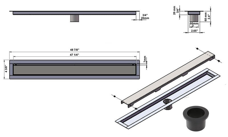 SereneDrains Linear Shower Drain Invisible Slim Design 47