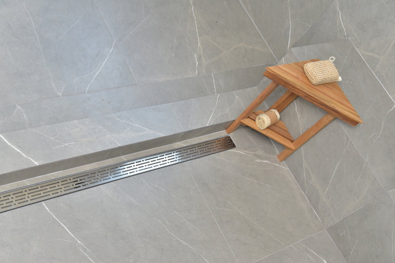 SereneDrains Linear Shower Drain Offset Outlet Broken Lane - Brushed 59