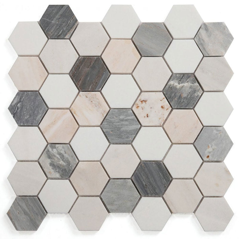 Mosaics Marble Thassos Hexagon - Blue Marble