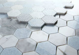 Mosaics Marble Carrara Hexagon - River Blue