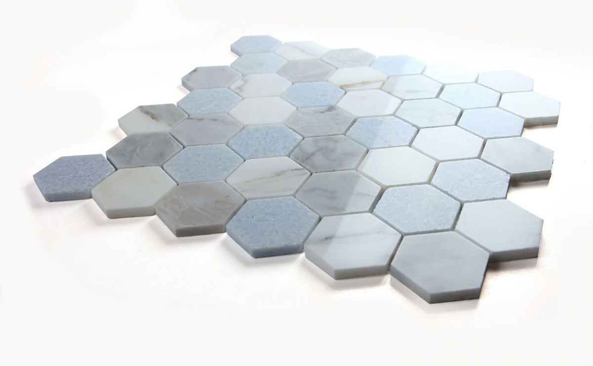 Mosaics Marble Carrara Hexagon - River Blue