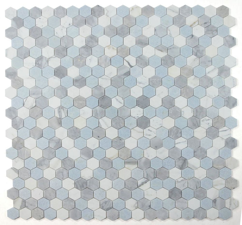 Mosaics Marble Carrara Hexagon - River Blue