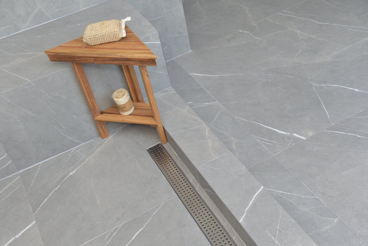SereneDrains Linear Shower Drain Offset Outlet Square - Brushed 47