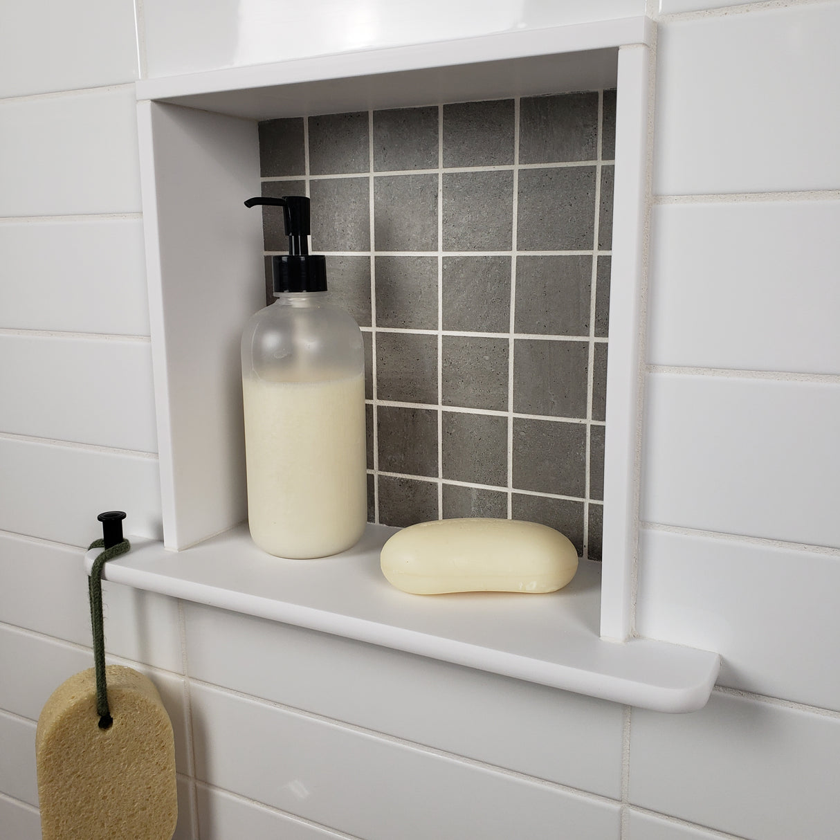TileWare Boundless Overhang Bottom Pre-cut Niche Trim Pre-drilled with Hook