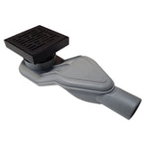 SereneDrains Wow Drain TM Side Discharge Outlet with 4 Inch Square Shower Drain Horizontal Low Profile