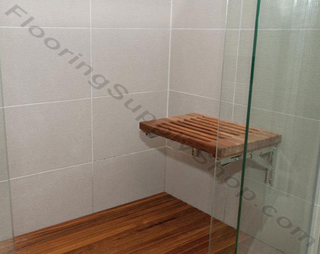 Teak Wall Mount Fold-Down Bench 17