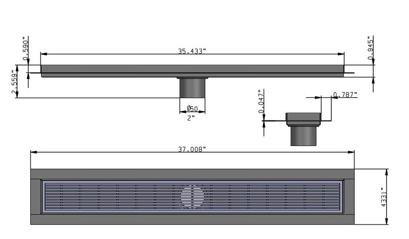SereneDrains Linear Shower Drain Linear Wedge - Polished 35