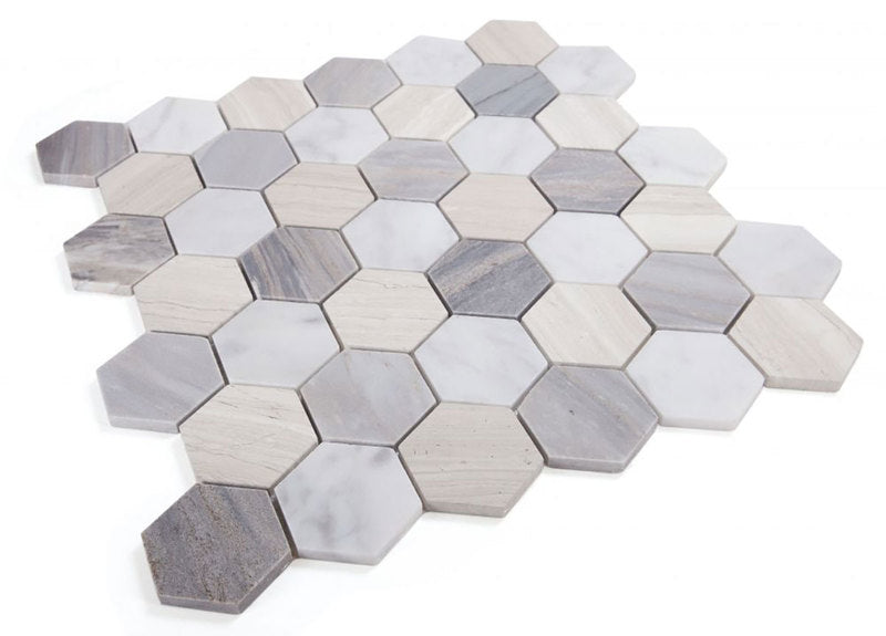 Mosaics Marble Carrara Hexagon 2x2 - Blue