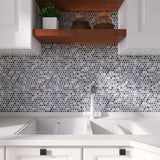 Mosaic Handmade Porcelain Penny Round - Blue Grey Glossy