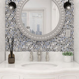 Mosaic Handmade Porcelain Penny Round - Blue Grey Glossy