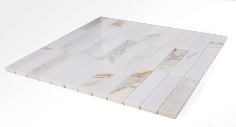 Mosaic Calacatta Marble Stacked Linear Pattern - White Gold