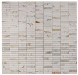 Mosaic Calacatta Marble Stacked Linear Pattern - White Gold