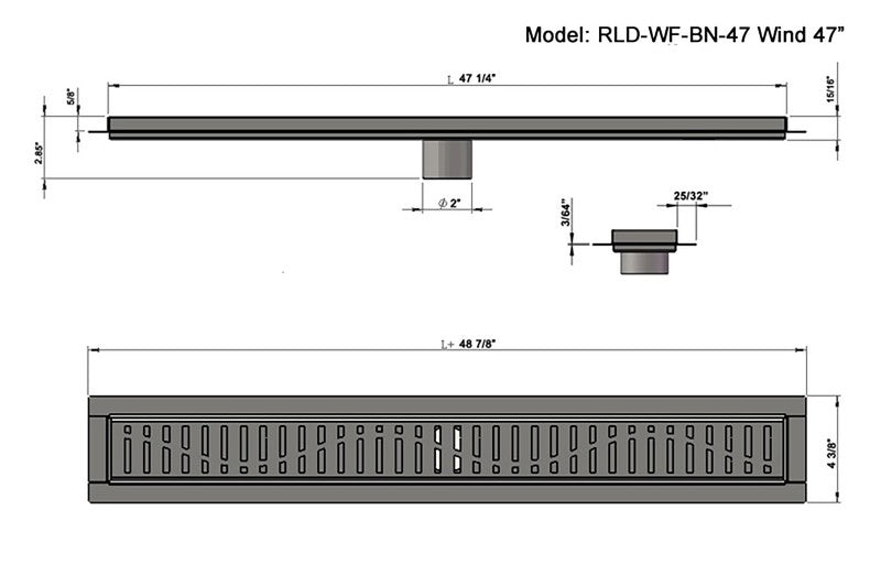 SereneDrains Linear Shower Drain Wind - Brushed Stainless 47