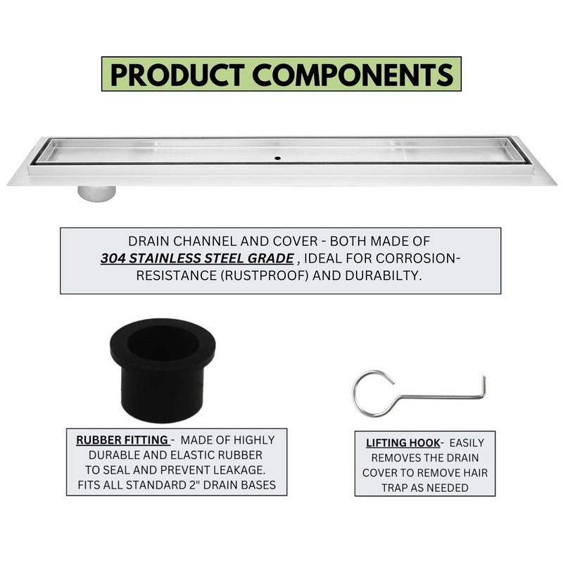SereneDrains Linear Shower Drain Offset Outlet Tile Insert - Brushed 35