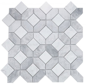 Mosaics Carrara and Bardiglio Marble Hexagon Pattern - Dusk