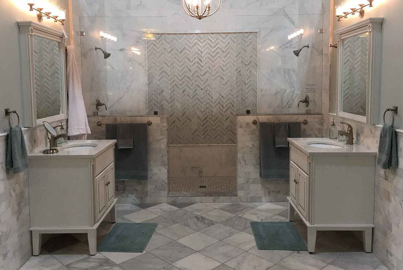 Chevron Carrara Honed and Glass - Carrera Blend