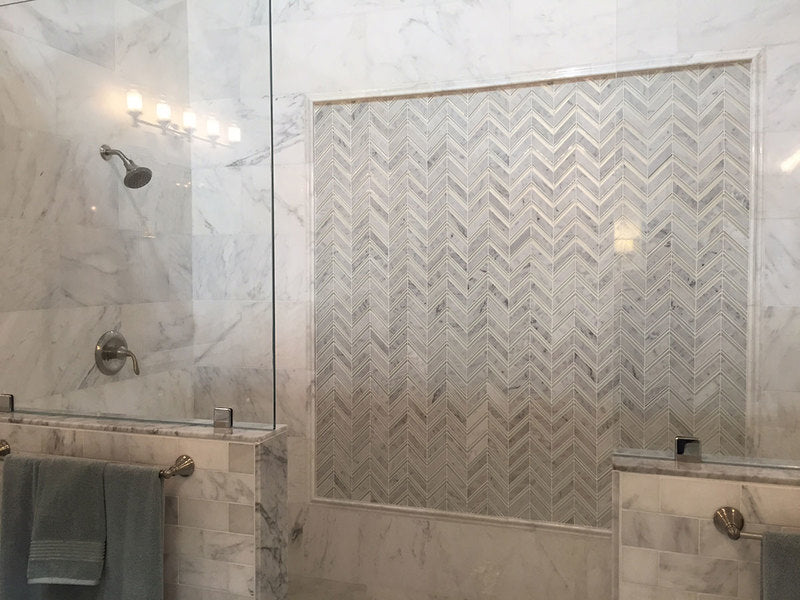 Chevron Carrara Honed and Glass - Carrera Blend