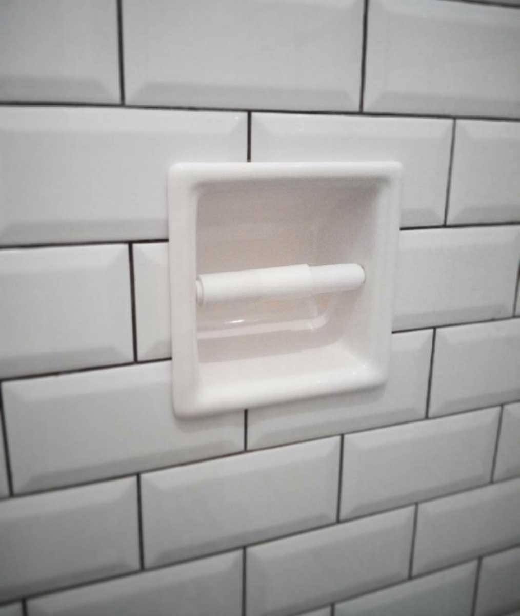 Porcelain Recessed Tissue Holder Sterling Silver Glossy