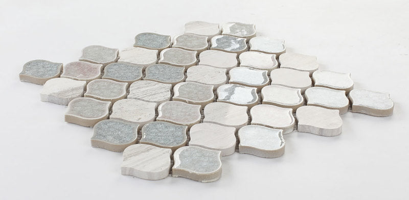 Mosaic Crackle Glass and Marble Tile Arabesque Shape - Purple