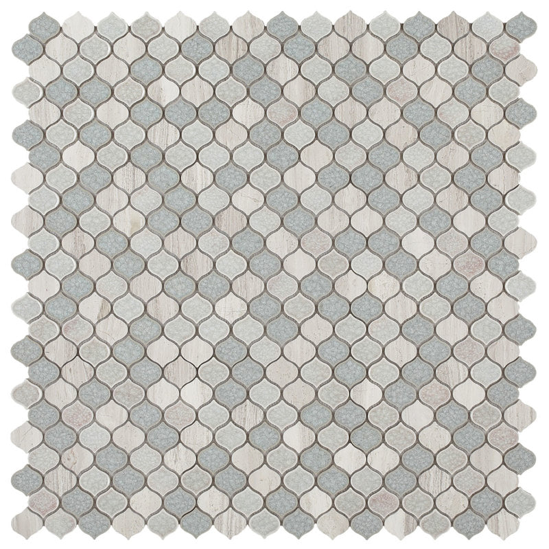 Mosaic Crackle Glass and Marble Tile Arabesque Shape - Purple