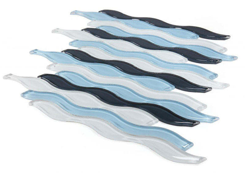 Mosaic Glass Tile Surface Waves - Ocean Blue