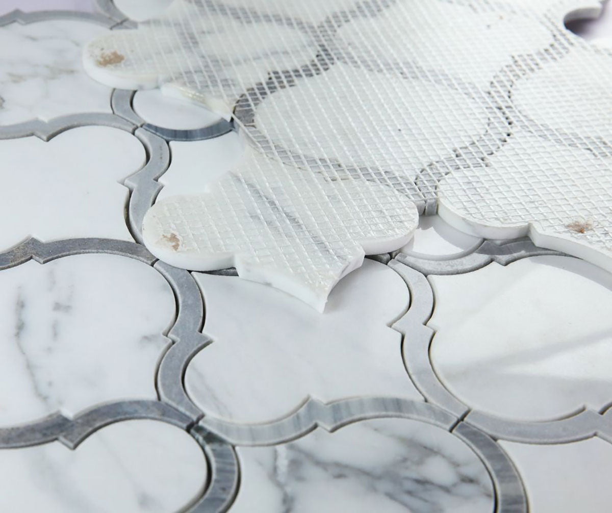 Arabesque Shape White Carrara marble - Blue Sky