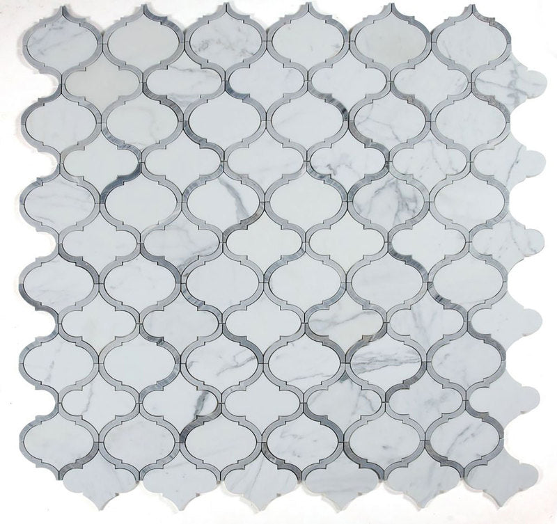 Arabesque Shape White Carrara marble - Blue Sky