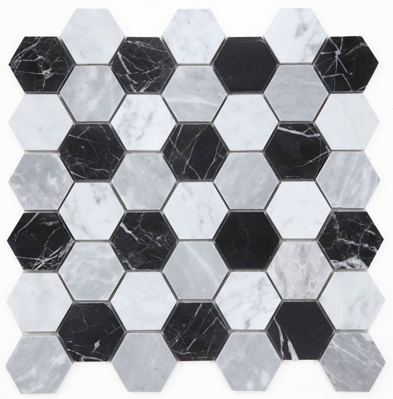 Mosaics Marble Calacatta and Marquinia Hexagon - Checker