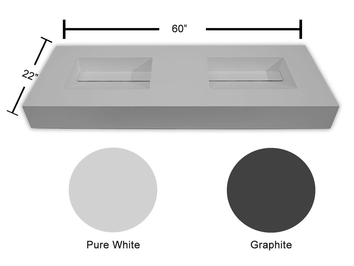 Quare Design Cosmopolitan Countertop Double Sink 60 x 22