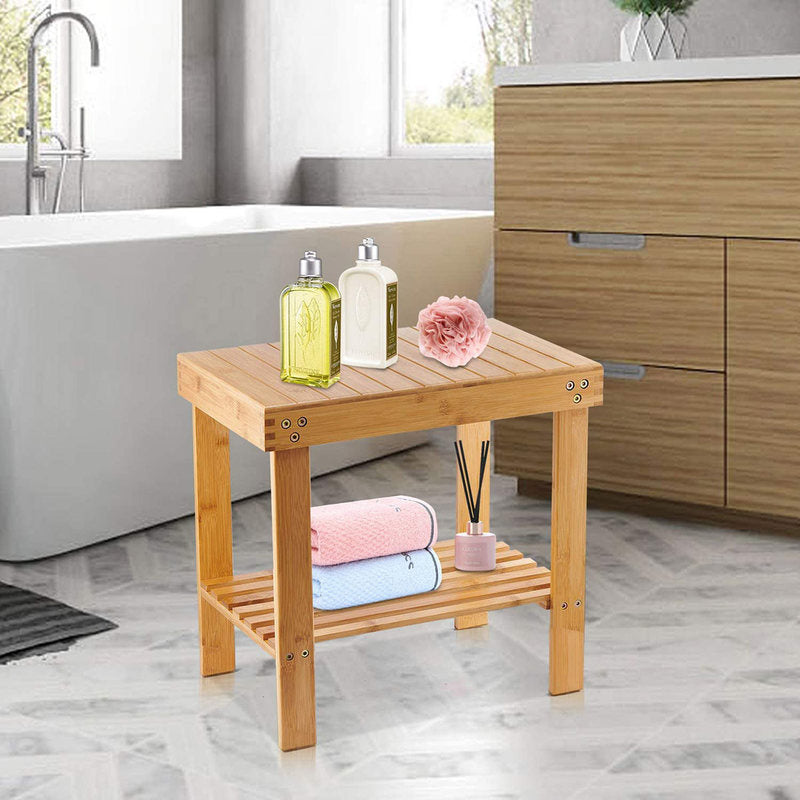 Bamboo Rectangle Deluxe Spa Bench with Storage Shelf 17